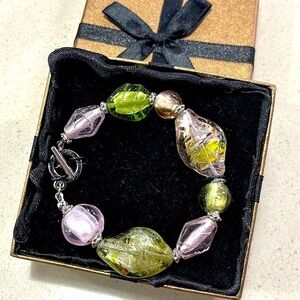 Brand New The Artesian Collection Handcrafted Art Glass Bracelet Beaded European